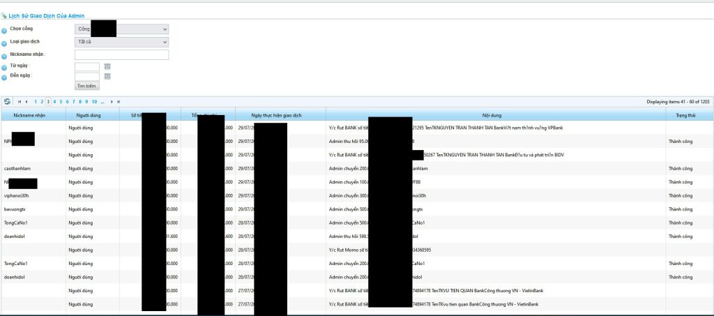 Lịch sử giao dịch admin - bancodegamebai.info
